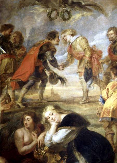 The Meeting of Ferdinand II (1578-1637) and his son the Cardinal Infante Ferdinand before the battle van Peter Paul Rubens Peter Paul Rubens