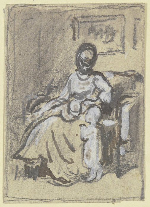 Sitzende Frau mit zwei Kindern van Philipp Rumpf