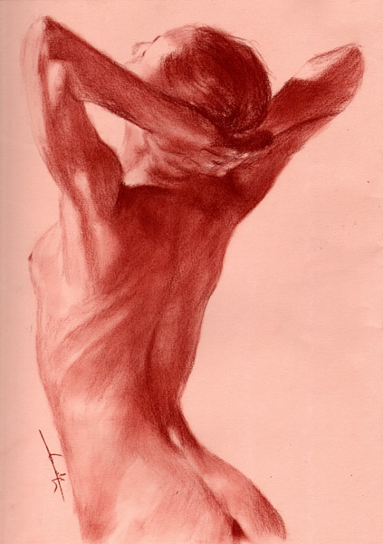 Femme nu de dos mains sur la nuque van Philippe Flohic