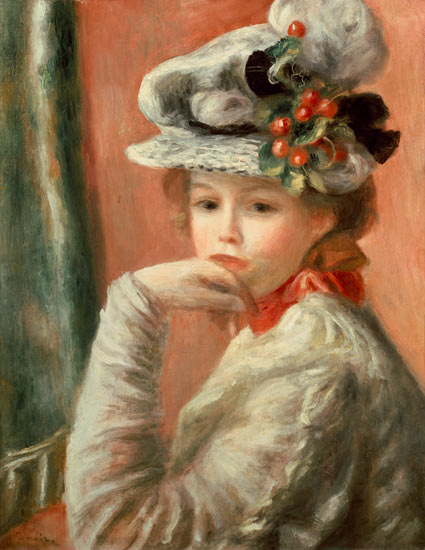 Young Girl in a White Hat van Pierre-Auguste Renoir
