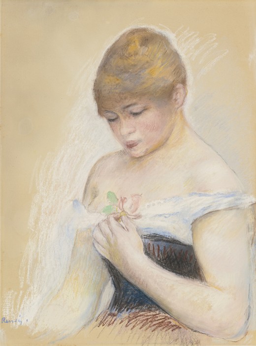 Young Woman Holding A Flower. Portrait of the actress Jeanne Samary van Pierre-Auguste Renoir