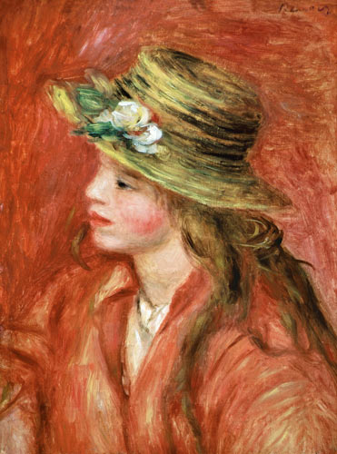 Junges Mädchen mit Strohhut van Pierre-Auguste Renoir