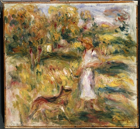 Landscape with a Woman in Blue van Pierre-Auguste Renoir