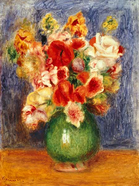 Still life with flowers in a green vase van Pierre-Auguste Renoir