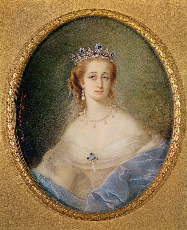 Portrait miniature of the Empress Eugenie (1826-1920) van Pierre Paul Emmanuel de Pommayrac
