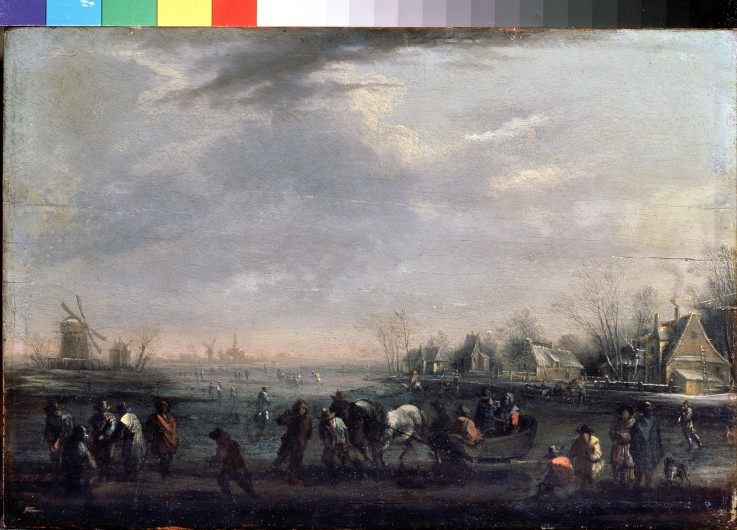 Winter landscape with skaters van Pieter Bout