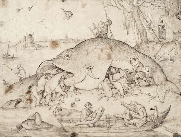 Big fishes eat small ones van Pieter Brueghel de oude