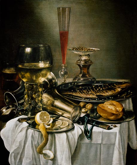 Ontbijt stilleven met vis -  Pieter Claesz van Pieter Claesz