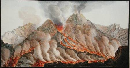 Crater of Mount Vesuvius from an original drawing executed at the scene in 1756, plate 10 from 'Camp van Pietro Fabris