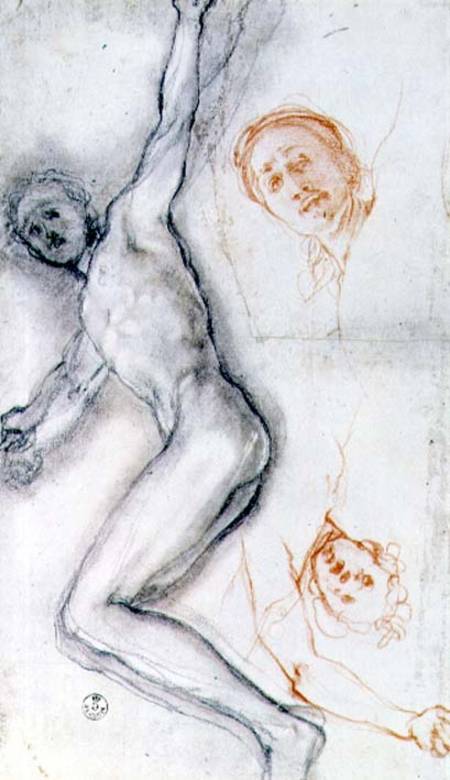 Study of Christ nailed to the cross, the head rehearsed twice (black and red van Pontormo,Jacopo Carucci da