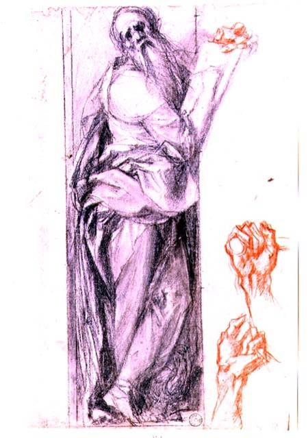 Study of St. John the Evangelist and two studies of fists (black and red chalk) van Pontormo,Jacopo Carucci da