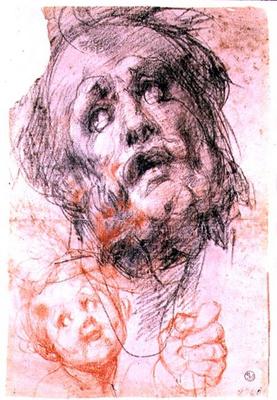 Study of the head of St. Joseph, the head of a child and a fist for the 'Holy Family with Saints' (P van Pontormo,Jacopo Carucci da