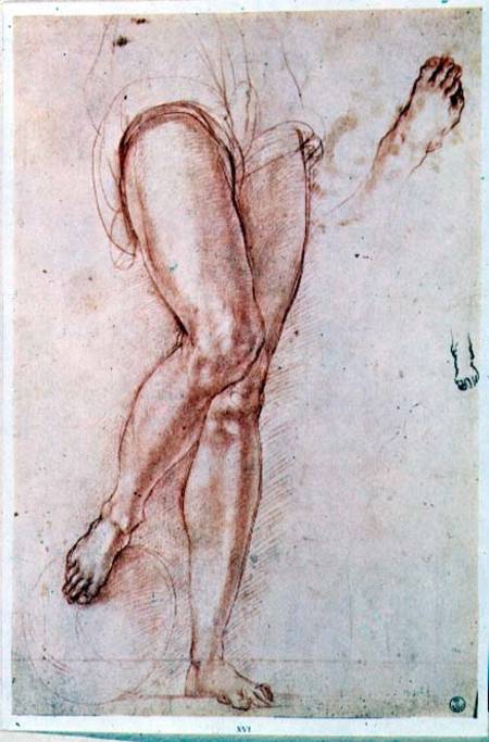 Study of a pair of legs and two feet for a figure of St. Michael (red chalk with pen & ink) van Pontormo,Jacopo Carucci da