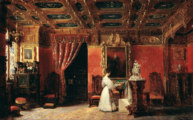 Princess Marie d'Orleans (1813-39) in her Gothic Studio in the Palais des Tuileries van Prosper Lafaye or Lafait