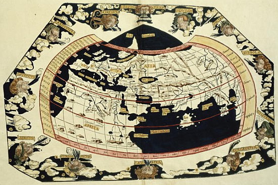 Map of the world, based on descriptions and co-ordinates given in ''Geographia'', van Ptolemy (Claudius Ptolemaeus of Alexandria)