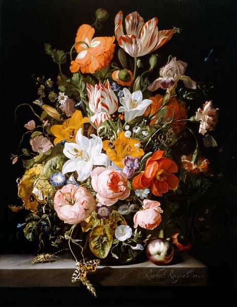 Stilleven met rozen, lelies en tulpen  - Rachel Ruysch