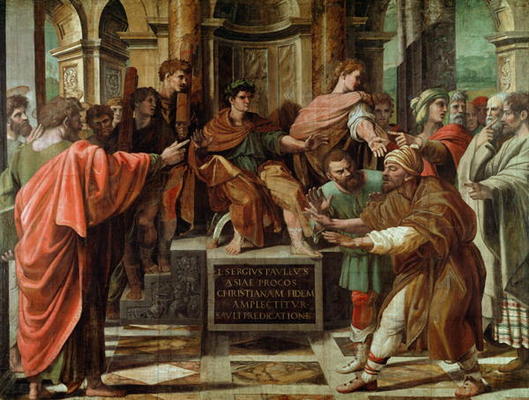 The Blinding of Elymas (cartoon for the Sistine Chapel) (PRE RESTORATION) van (Raffael) Raffaello Santi
