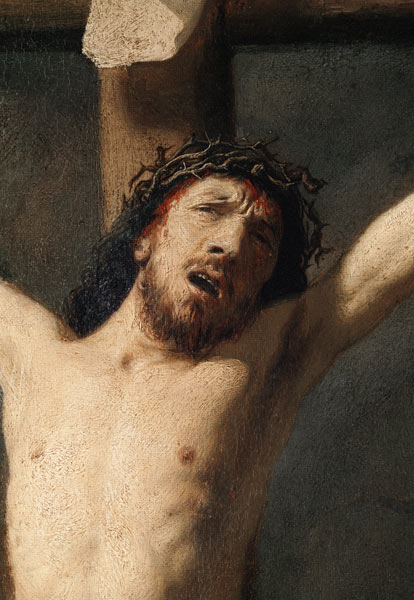 Christ on the Cross, detail of the head van Rembrandt van Rijn