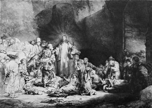 Jezus geneest de zieken -  Honderd guldenprent 