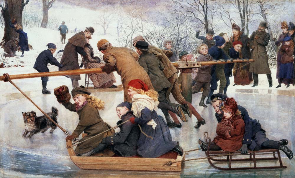 A Merry-Go-Round on the Ice, 1888 (w/c) van Robert Barnes