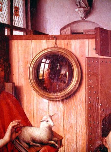 St. John the Baptist and the Donor, Heinrich Von Werl, from the Werl Altarpiece, detail of the mirro van Robert Campin