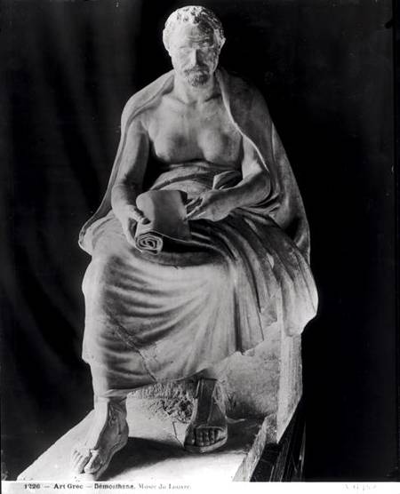 Seated Philosopher, the head thought to be Demosthenes (384-322 BC) (added later) from villa Montalt van Roman