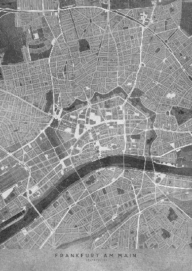 Gray vintage map of Frankfurt downtown Germany