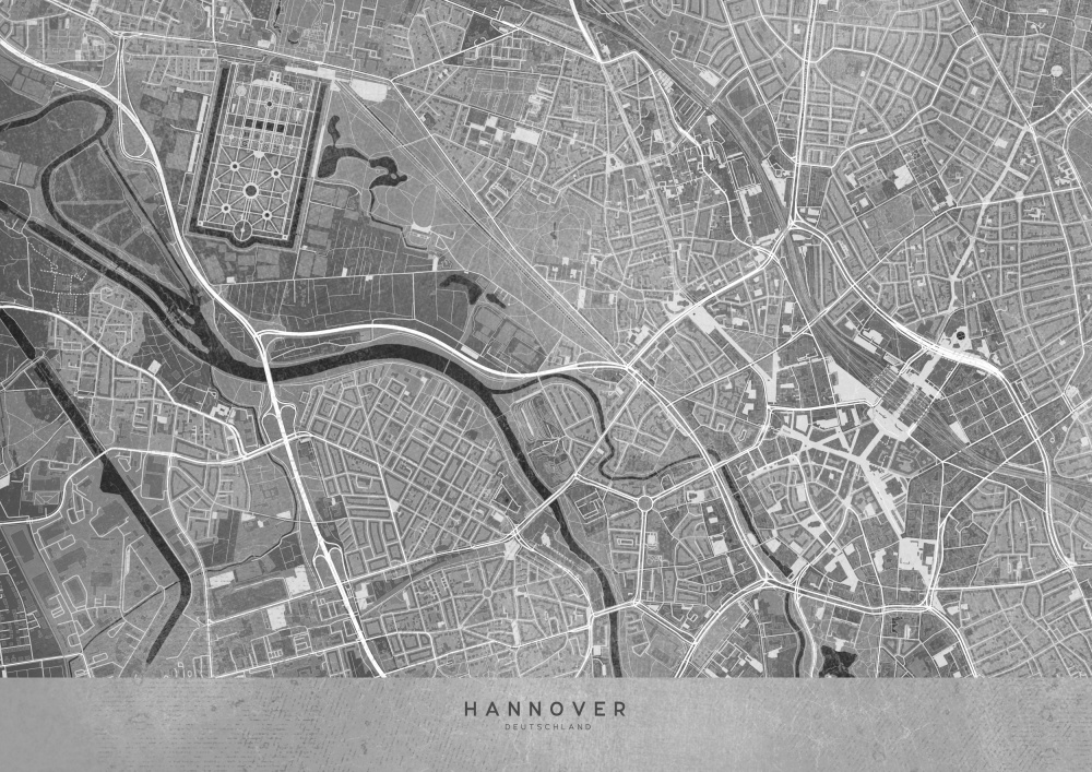 Gray vintage map of Hannover downtown Germany van Rosana Laiz Blursbyai