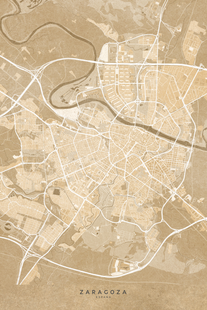 Map of Zaragoza (Spain) in sepia vintage style van Rosana Laiz Blursbyai