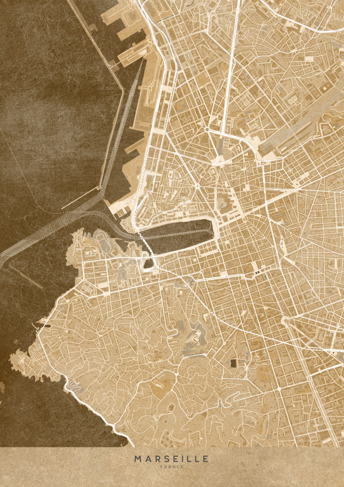Sepia vintage map of Marseille France van Rosana Laiz Blursbyai