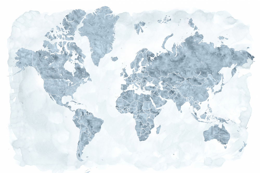 World map with outlined countries, Jacq van Rosana Laiz Blursbyai