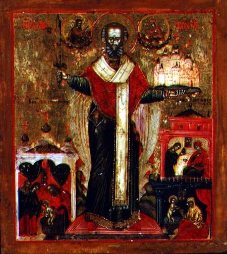 Saint Nicholas of Mozhaisk with scenes from his life van Russian