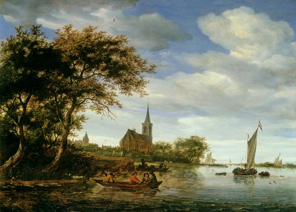 rivierscène - Salomon van Ruysdael Als reproductie kunstdruk of als  handgeschilderd olieverfschilderij