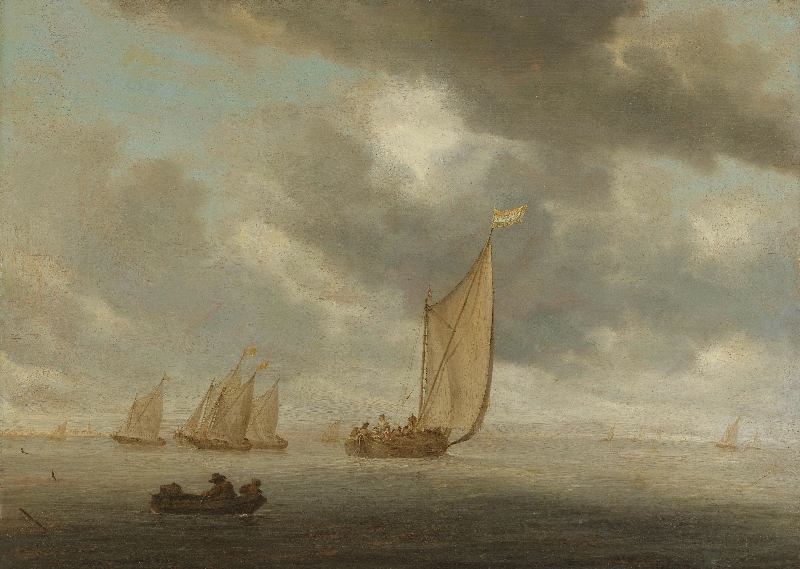 Zeilboten op meer  - Salomon van Ruysdael van Salomon van Ruysdael