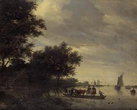 Kanaallandschap met veerboot Salomon van Ruysdael