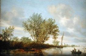 Landschap bij een rivier Salomon van Ruysdael