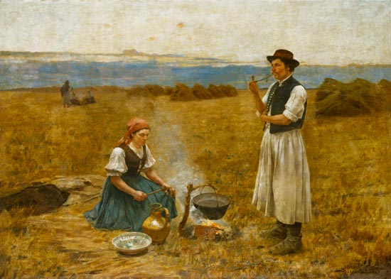 Ungarisches Bauernpaar beim Bereiten des Abendmahls. van Sandor Bihàri