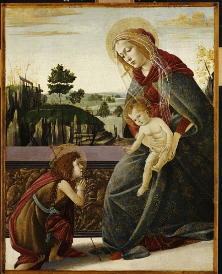 The Madonna and Child with the Young St. John the Baptish in a Landscape van Sandro Botticelli