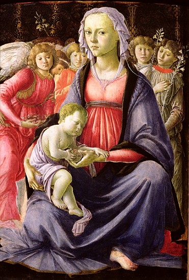 The Virgin and Child surrounded by Five Angels van Sandro Botticelli