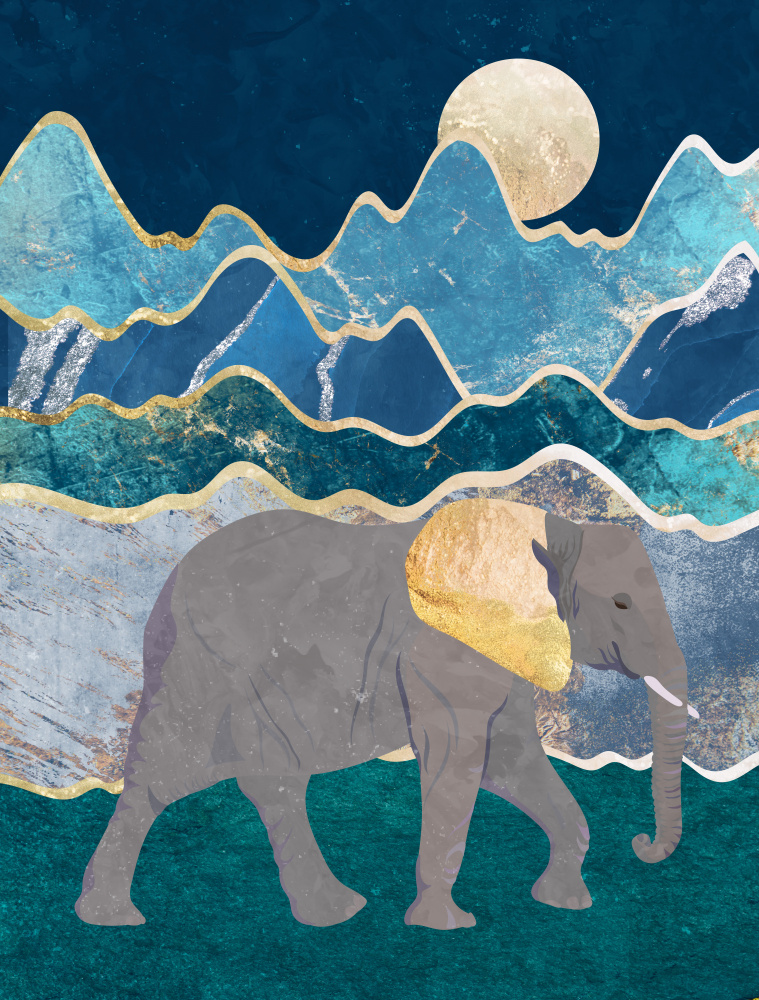 Metallic Elephant in the Moonlit Mountains van Sarah Manovski