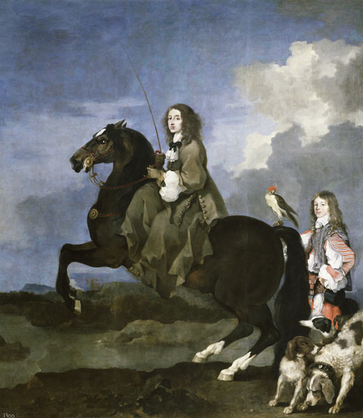 Portrait of Queen Christina of Sweden (1626-1689) on Horseback van Sébastien Bourdon