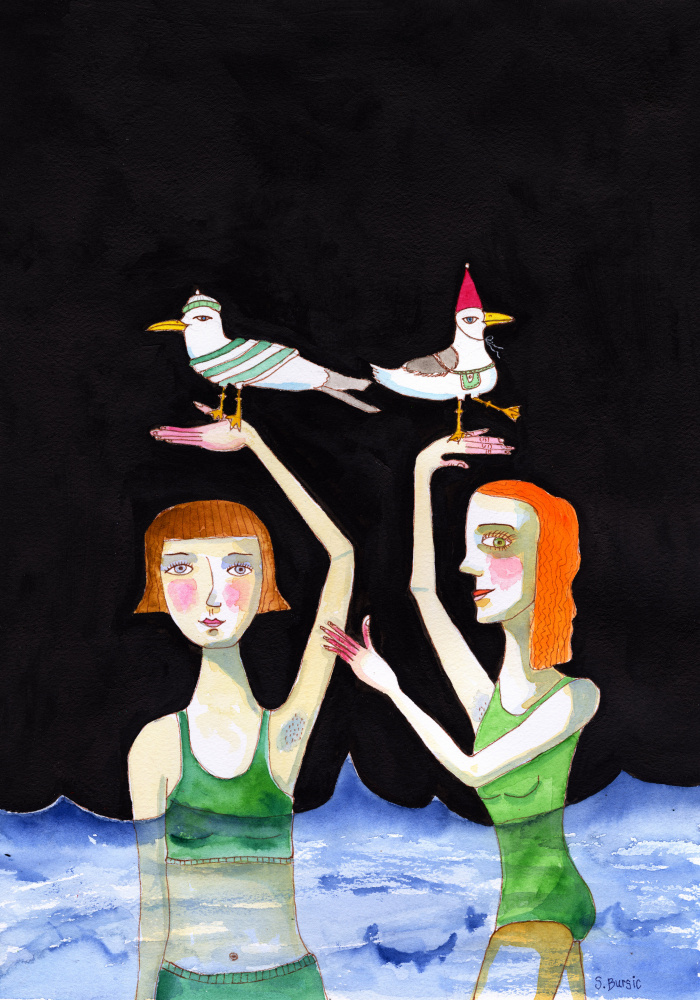 Best Friends Swimming with birds van Sharyn Bursic