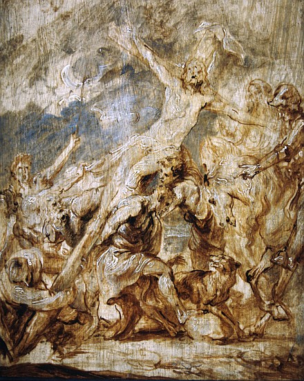 Sketch of the lifting of the cross, 1630 (oil & grisaille on wood) van Sir Anthony van Dyck