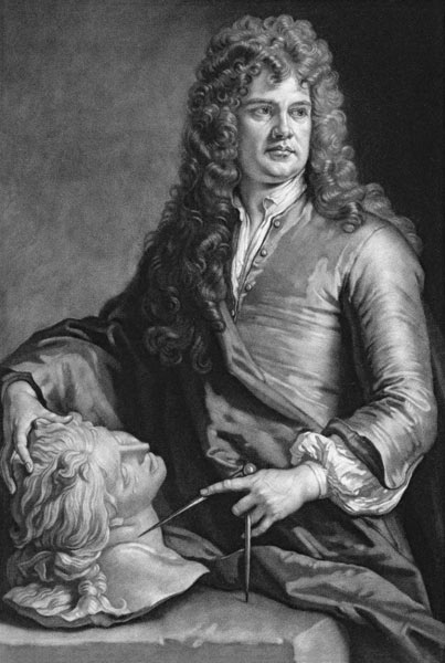 Grinling Gibbons (1648-1721) (litho) van Sir Godfrey Kneller