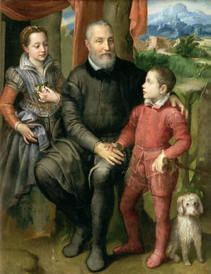 Portrait of the artist's family, Minerva (sister) Amilcare (father) and Asdrubale (brother), 1559 van Sofonisba Anguissola