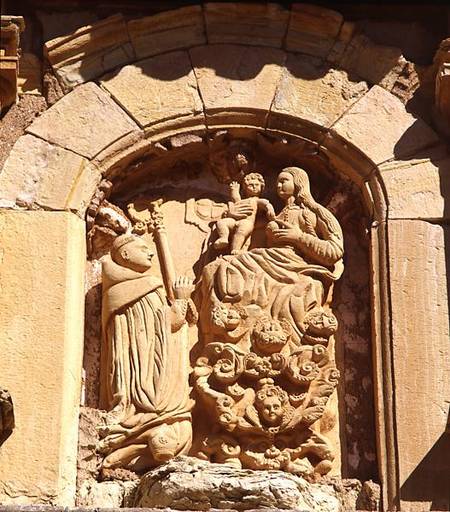 Madonna and Child with a Cistercian Monk, detail from the facade of the monastery founded in 1194 an van Spanish School