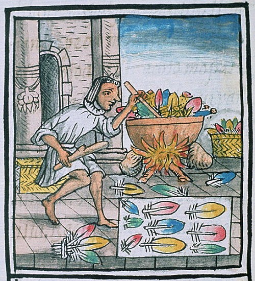 Ms Palat. 218-220 Aztec artisans dyeing feathers, from the ''Florentine Codex'' by Bernardino de Sah van Spanish School