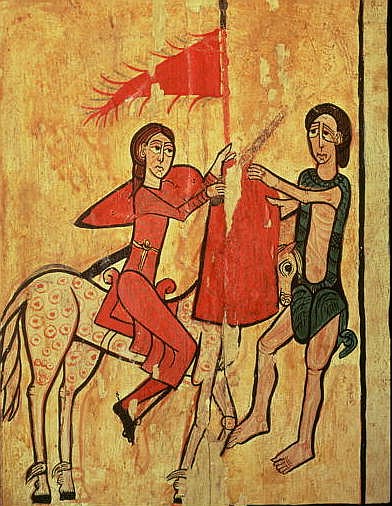 St. Martin and the Beggar, detail from an altar frontal from Sant Marti de Puigbo, Gombren van Spanish School