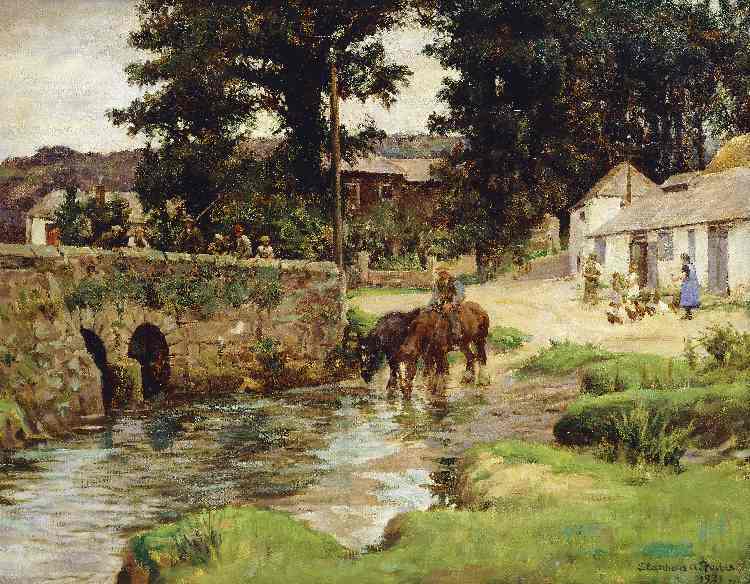 Tränken der Pferde an Dorfbach (Watering the Horses in the Village Stream) van Stanhope Alexander Forbes