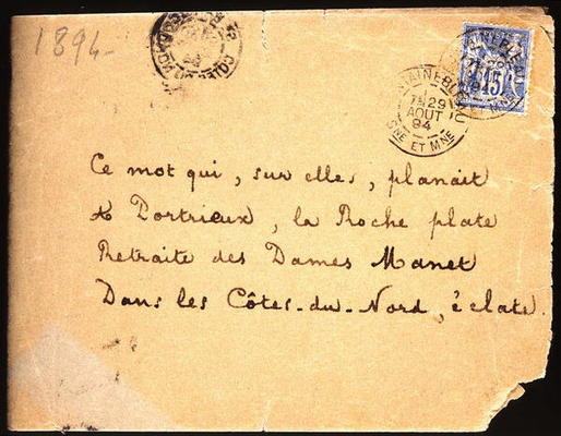Envelope of a letter to Berthe Morisot (1841-95) 1894 (pen & ink on paper) van Stephane Mallarme